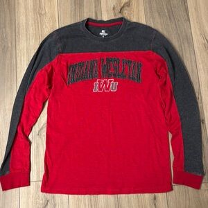 Indiana Wesleyan University Red and Gray Long Sleeve Shirt